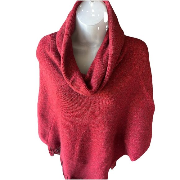 Chico’s Wild Poppy Cowl Neck Fringe Poncho Women's One Size Red Holiday Festive - Picture 6 of 9